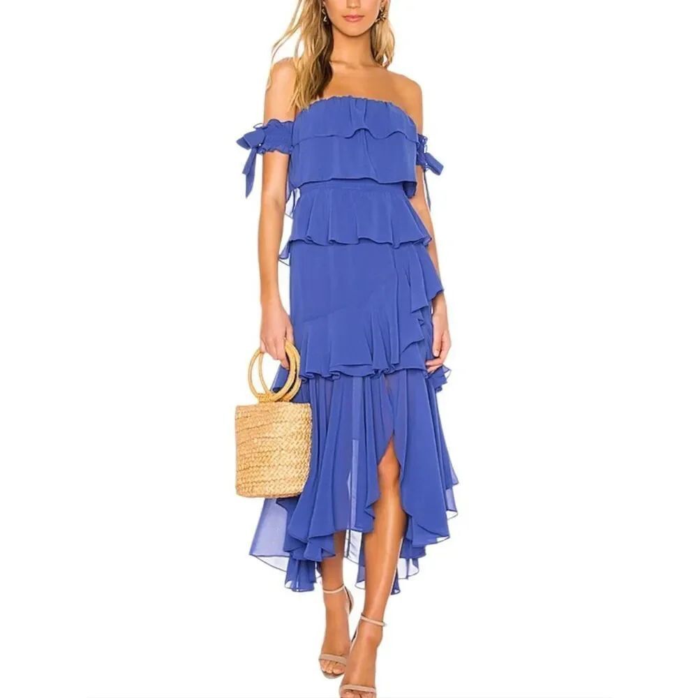 Misa Los Angeles Isidora Off Shoulder Dress in Royal Blue Size M
